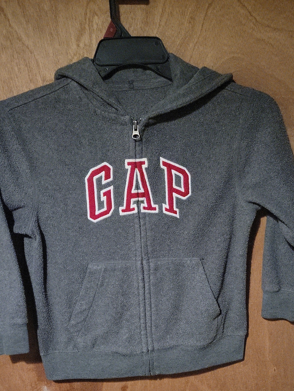 GAP Gray Zip-Up Hoodie with Red Lettering
